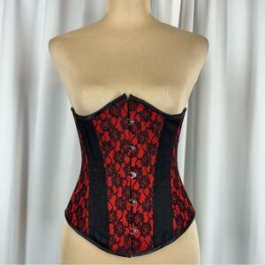 Timeless Trends Underbust Corset Size 24 Red And Black Lace Goth Glam Sexy